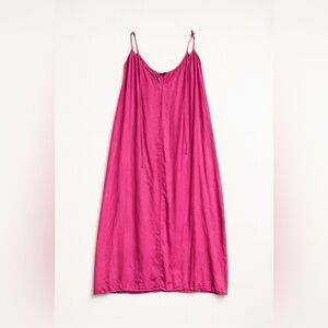 ZARA Hot Pink Satin Slip Dress Size L Elegant Maxi
